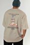 Galata Tower Istanbul Back Printed Beige Oversize T-Shirt Men's Women's Cotton Crew Neck T-Shirt - 6
