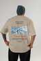 Travertines Pamukkale Back Printed Beige Oversize T-Shirt Men's Women's Cotton Crew Neck T-Shirt