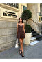 Linen Dress with Tie Back Strap Brown - 2
