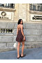 Linen Dress with Tie Back Strap Brown - 5