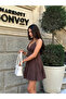 Linen Dress with Tie Back Strap Brown - 3