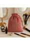 Red Gingham Linen Cloth Pouch - Drawstring Bag Organizer - Makeup Bag - Cloth Pouch 20X25