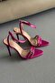 Rumi Stone Buckle Detailed Ankle Strap Fuchsia Satin - 6
