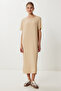 Slit Crinkle Knitted Dress Ldz0040 Biscuit - 2
