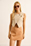 Women's Stone Lined Button Detailed Double Breasted Crop Vest Ylk-19000083 - 2