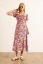 Women's Pink Collar Lace-Up Slit Woven Viscose Dress Elb-19002522 - 7