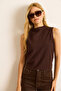 Women's Brown Salsa Stand Collar Textured Crop Blouse Blz-19003078 - 2