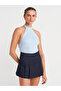 10798 Halter Tie Collar Ribbed Knitwear Blouse-Blue