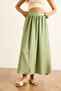Women's Green Pocketed Flowy Long Ayrobin Skirt Etk-19000345 - 7