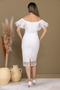 İşleme D Lace Boat Neck Pencil Long Dress - White - 8
