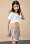 Brown Side Slit Flower Printed Girl's Shorts with Elastic Waist 20738