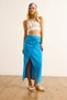 Women's Blue Double Breasted Waist Detailed Midi Skirt Etk-19000346 - 6
