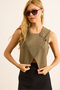 Women's Khaki Lined Button Detailed Double Breasted Crop Vest Ylk-19000083 - 4