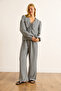 Women's Black Collar and Leg Detailed 2-Piece Gingham Set Tkm-19000419 - 3