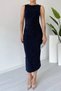 Women's Stone Detailed Draped Crepe Bodycon Dress – Stretchy, Slit, Sleeveless, Zippered Midi Model