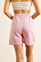 Women's Pink Elastic Waist Pocketed Flowy Denim Shorts Shrt-19000075 - 7