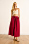 Women's Red Pocketed Flowy Long Ayrobin Skirt Etk-19000345 - 5