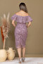 İşleme D Lace Boat Neck Pencil Long Dress - Dried Rose - 8