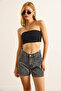 Women's Black Laser Tumbled Detailed Denim Shorts Shrt-19000076 - 4