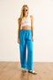 Women's Blue Elastic Waist Palazzo Drape Pants Pnt-19000360 - 2