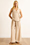 Women's Stone Wrap Blouse Pleated Trousers Suit Tkm-19000423