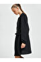 Long Sleeve Midi Dress Ruffle Button Detail V Neck - 2