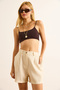 Women's Beige Pocket Textured Shorts Shrt-19000079 - 4