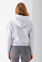 Women's Hooded Teddy Bear Embroidered 3-Strand Crop Sweatshirt Gray - 2668 - 8
