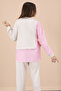 Pink Line Patterned Stone Detailed Blouse and Girl's Belted Trousers 2 Piece Set 20659 - 6