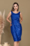 Sequin Fabric Gather Detailed Thick Strap Dress - Cobalt Blue - 5