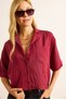 Women's Burgundy Single Pocket Transparent Stripe Crop Shirt Gml-19001384 - 5