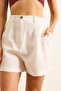 Women's Ecru Textured Shorts with Pockets Shrt-19000079 - 6