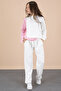 Pink Line Patterned Stone Detailed Blouse and Girl's Belted Trousers 2 Piece Set 20656 - 3