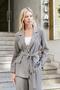 Women's Silky Modal Fabric Collar Pocket Flap Sleeves Button Lace-Up Long Blazer Spring Jacket-Antr - 2