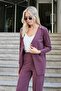 Women's Silky Stretchy Modal Fabric V-Neck Long Sleeve Button down Long Blazer Jacket with Shoulder Accessories-Burgundy - 3