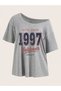 Gray Women's Off Shoulder Boat Neck 1997 Printed