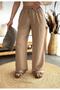 Sunri̇se Linen&Cotton Mixed Waist Rubber Detail Lace up Palazzo Women's Pants - 2