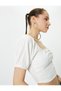 Women's Beige Cutwork Crop T-Shirt