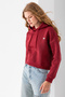 Women's Hooded Fashion Accessory 3-Strand Crop Sweatshirt Claret Red - 2667 - 5