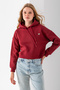 Women's Hooded Fashion Accessory 3-Strand Crop Sweatshirt Claret Red - 2667