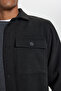 Men's Black Warm Relax Fit Relaxed Cut Classic Collar Pocket Fleece Shirt - 5