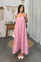 Women's Pink Thin Strap Textured A-Line Loose Dress Vs00743