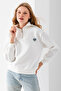 Women's Half Zipper Stone Heart Embroidered 3 Thread Sweatshirt White - 2665 - 6