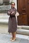 Brown Buttoned Double Breasted Collar Women's Long Trench Coat Mg2510 - 8