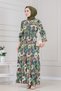 Floral Viscon Dress with Tunnel at the Waist-Green - 3