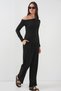 Women's Off Shoulder Blouse Pants Double Suit Black 1098 - 5