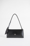 Women's Elegant Black Scarf Gift Faux Leather Baguette Zipper Closure Hand and Shoulder Bag