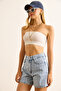 Women's Square Blue Laser Tumbled Detailed Denim Shorts Shrt-19000076 - 4