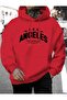 Los Angeles Shock Printed Hooded Pocket Cotton Red Sweatshirt