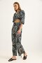 Tie-Up Crop Blouse Pants Double Suit Black - 2
